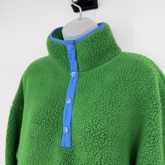 J.Crew Sz L Polartec Sherpa Vintage Fleece Green Half-Snap Mockneck Pullover - Picture 3 of 7